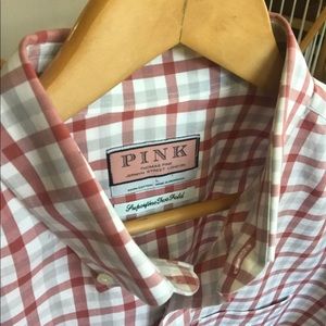 Thomas Pink Red and White Checkered Casual Button Down Shirt